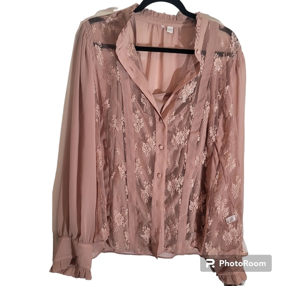 Cato Tops - CATO 18/20W Peach Blouse with Lining Sheer